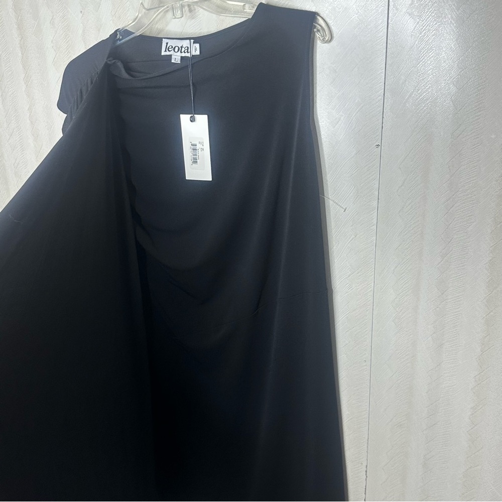 🆕 LEOTA Black Crepe dress with drap Women's Dress Size large - Picture 6 of 10
